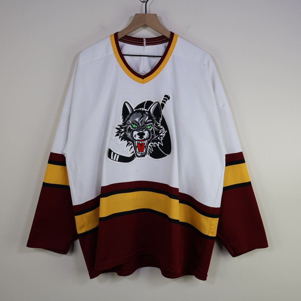 Vintage Chicago Wolves AHL Bauer Hockey Jersey XL White Maroon MiC